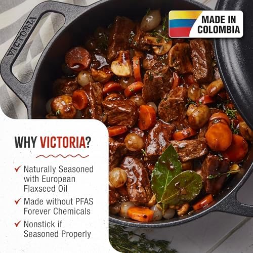 Victoria 6-Quart Cast Iron Dutch Oven with Lid and Dual Loop Handles, Seasoned with Flaxseed Oil, Made in Colombia,Black - Image 2