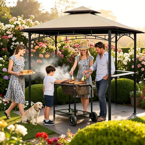 POOLTALE 5x8 FT Grill Gazebo Replacement Top, Outdoor BBQ Gazebo Top Cover, Double Tiered Layer BBQ Roof Gazebo Top Canopy Shelter - Image 6