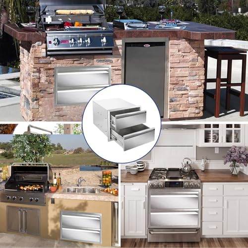 Outdoor Kitchen Drawers Stainless Steel Double Layer BBQ Drawers 18" W x 15" H x 23" D Flush Mount Built-in 2-Drawer for Outdoor Kitchen Island Patio Grill Station - Image 6