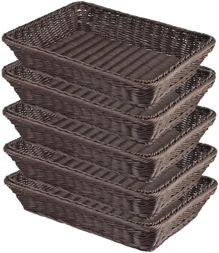 5 PCS 13.8x9.8 Inch Wicker Bread Basket, Woven Serving Basket, Tabletop Food Serving Basket for Restaurant, Bakery, Family Party, Hotel Serving, Fruits, Vegetables and Snacks, coffee by GNIEMCKIN