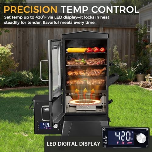Pellet Smoker with Cover, Electric Wood Pellet Smoker Grill With Meat Probe and Hook, 616 Sq in Cooking Area LED Display Temperature Control, Outdoor Cooking, Patio, Garden Barbecue, Obsidian Black - Image 4