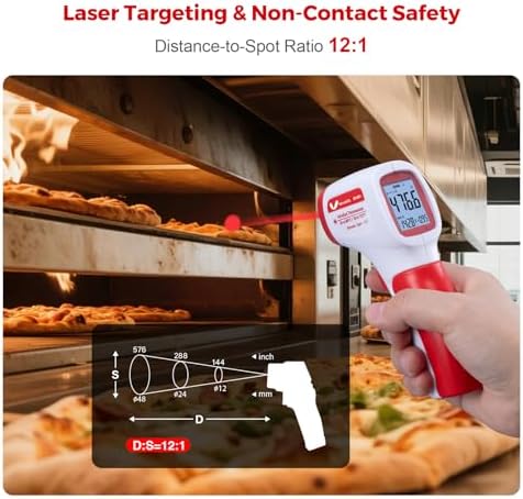 Infrared Thermometer for Meat,Laser Temperature Gun,-58~1112°F,DS 12:1 Digital IR Temp Gun with Adjustable Emissivity&High/Low Alarm,LCD Display Thermal Gun for Food Oven Cooking HVAC - Image 5
