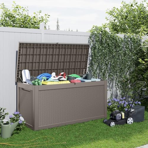 320 Gallon Outdoor Storage Box Waterproof, Resin Lockable Deck Box with Lid, Large Capacity Weatherproof Container for Patio Furniture Pool Accessories, Cushions(Grey, 320 Gallon) - Image 4