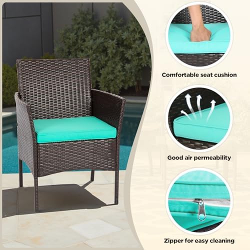 FDW 4-Piece Patio Furniture Set | Brown & Blue | Outdoor Wicker Furniture - Image 4