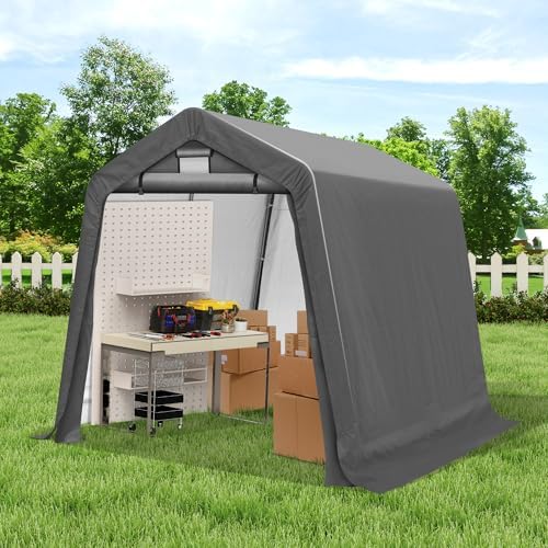 COVERONICS 8' x 8' Outdoor Portable Storage Shelter Shed, Grey by COVERONICS
