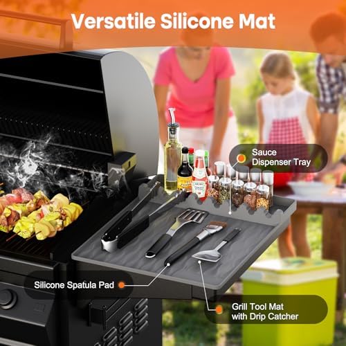 Silicone Griddle Tools Mat with Drip Pad for Blackstone – Non-Slip Spatula Rest & Side-Shelf Mat for Outdoor Grill Kitchen Counter, Heat-Resistant Grill Pad, Blackstone Griddle Accessories-Gray2-Pack - Image 5
