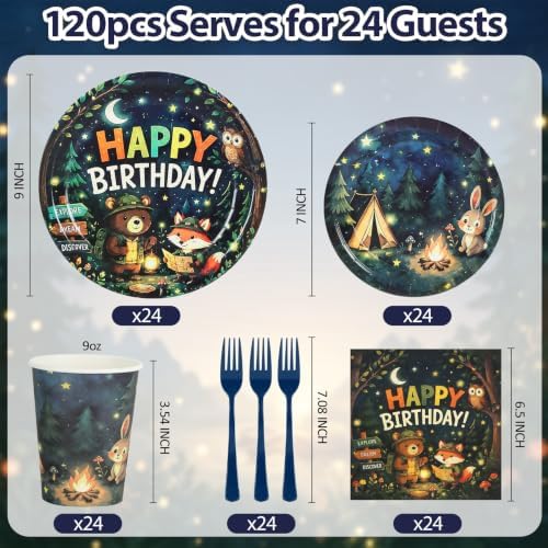120Pcs Camping Adventure Birthday Paper Plates and Napkins Party Supplies - Image 3