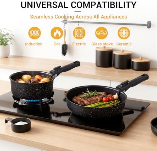 Ammeloo 21Pcs Pots and Pans Set Non Stick with Detachable Handle, Grill Pan - Image 6