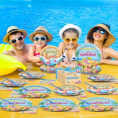 96Pcs School's Out for Summer Plates and Napkins Happy Last Day of School Party Supplies End of School Year Theme Tableware Set Hawaii Pool Themed Plates for Kids Tropical Beach Party Favors Serves 24 - Image 6