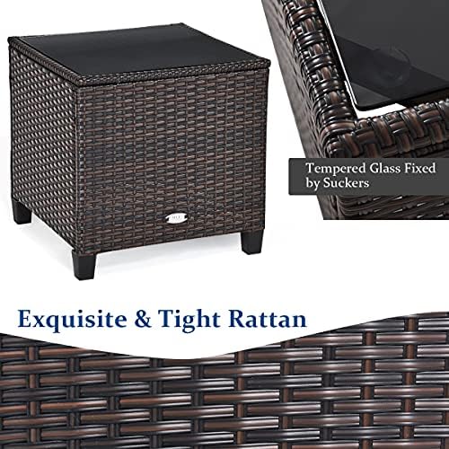 Tangkula 3 Pieces Patio Furniture Set, PE Rattan Wicker 3 Pcs Outdoor Sofa Set w/Washable Cushion and Tempered Glass Tabletop, Conversation Furniture for Garden Poolside Balcony (Black) - Image 5