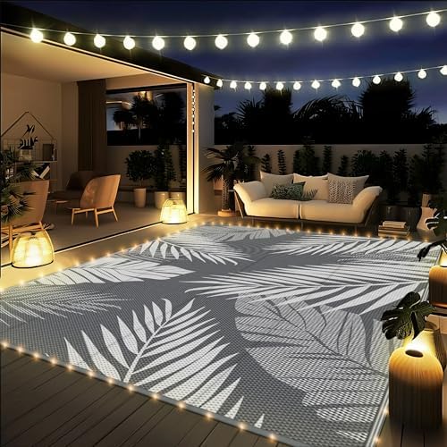 GENIMO Outdoor Rug, Waterproof Plastic Rugs for Patio, 8'x10' Led Grey by GENIMO