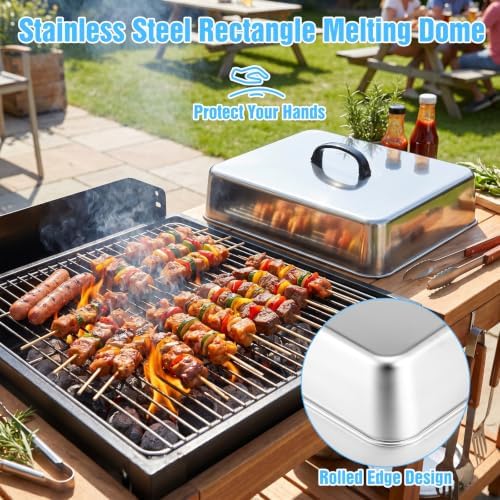 2pcs Rectangular Basting Cover, Stainless Steel Grill Cover Lid for Flat Top Griddle, 13"x11.1"x2.6" Heavy Duty Cheese Melting Dome, Commercial Grade Griddle Accessories for Outdoor BBQ - Image 4