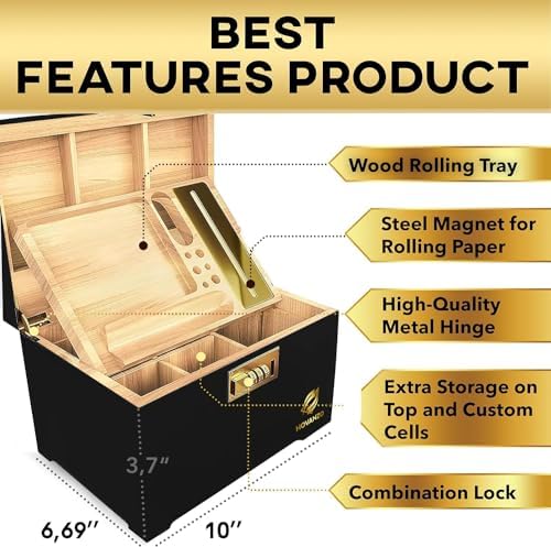 HOVANZO Premium Large Bamboo Storage Box with Organizer Tray - Storage Wood Box and Accessories - Decorative Box with Combination Lock - Large Wooden Container - Box Kit with Glass Jars - Image 4