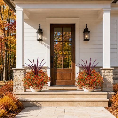 Fall Flowers Artificial Mums for Outdoors Autumn Decor, 12 Bundles Orange Fake Fall Mums with 1 pcs Burgundy Orchid Leaf UV Resistant Look Real Faux Flowers for Outside Planter Home Porch Patio Yard - Image 6