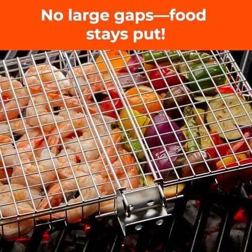 Stainless Steel Large Grill Basket with Easy Open/Close Lid and Removable Handle - 12.25 x 9.5 x 1.5 Inches - Includes Carry/Storage Bag - Image 6