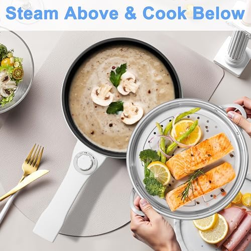 Dezin Electric Pot with Steamer, 1.5L Non-Stick Portable Hot Pot Electric - Image 3