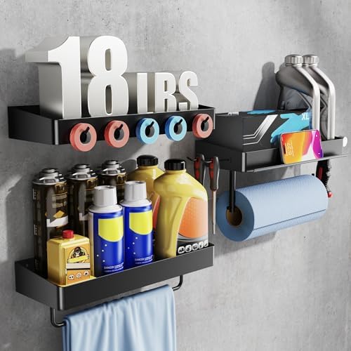 SUNTECH Garage Paper Towel Holder with Shelf, Wall-Mount, 3 Pack (Black) by Suntech