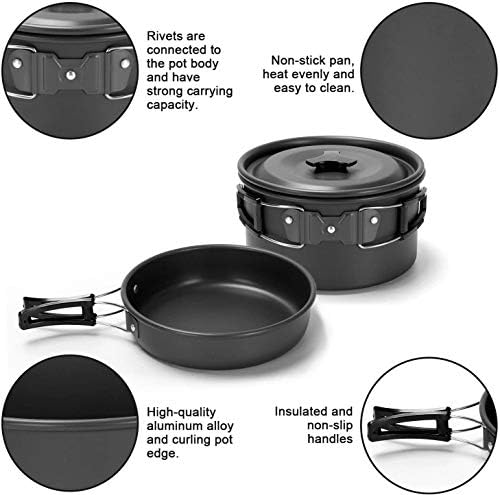 Peidesi 15pcs Camping Cookware Mess Kit,Portable Non-Stick Aluminum Alloy Cookware,Kettle Pot Frying Pan Plates Forks Knives Spoons for Camping, Backpacking, Outdoor Cooking(Black) - Image 3