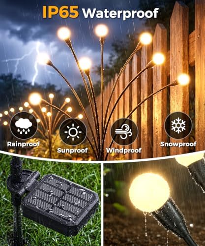 6 Pack Solar Garden Lights 48 LED, Solar Lights Outdoor Waterproof IP65, Decorative Garden Lights Solar Powered for Yard Patio Pathway Decor, Outside Fairy Firefly Lights Garden Gifts - Image 3