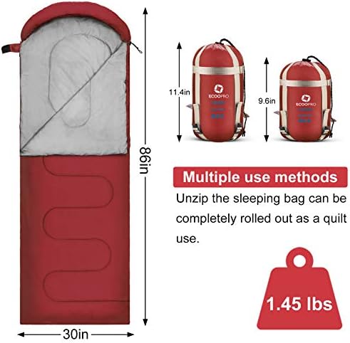 ECOOPRO Warm Weather Sleeping Bag - Portable, Waterproof, Compact Lightweight, Comfort with Compression Sack - Great for Outdoor Camping, Backpacking & Hiking-83 L x 30" W Fits Adults - Image 2