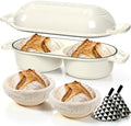 Dutch Oven for Sourdough Bread Baking - Enameled Cast Iron Dutch Oven Pot with Lid and 5" Banneton Bread Proofing Basket & Cotton Potholders, Dual Round Bread Loaf Pan for Homemade Bread, Meatloaf, Cake– (Cream White) by UmiteChef
