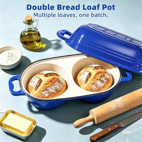 Enameled Cast Iron Dutch Oven Pot with Lid, Double Bread Loaf Pan - Image 7