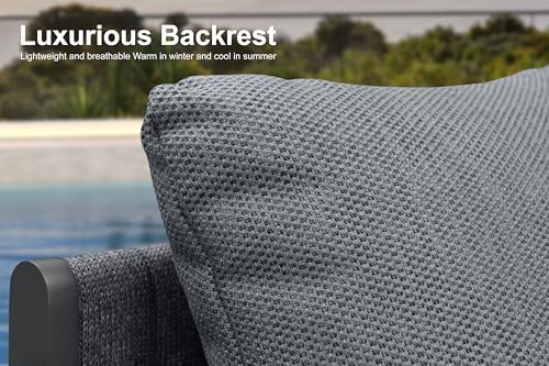 PURPLE LEAF Outdoor Dining Set Oversized 13 Pcs with Olefin Armchairs Grey - Image 5