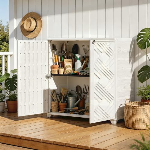 Mrosaa Outdoor Indoor Storage Cabinet,Resin Cabinet Waterproof White - Image 2