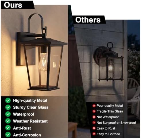 Kalium Outdoor Wall Lights Fixtures Lantern Frame 16 1/8", Outside Lights Black Transitional Durable Metal, Clear Glass for Post Exterior Barn Deck House Porch Yard Patio Garage Garden - Image 7