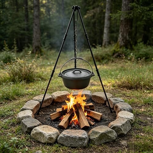 Heavy Duty Steel Tripod with Chain, Collapsible 42" H, 10mm Solid Steel Bars Black Steel Tripod,Adjustable Camping Tripod for Cast Iron Dutch Oven Pot on The Wild Camping - Image 3