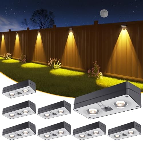 JOFIOS Solar Fence Lights 8 Pack, 50 Lumens Outdoor Fence Solar Lights with 12 Modes RGB Color Glow LED Solar Lights Outdoor Waterproof, Solar Lights for Patio, Backyard, Deck, Fence, Railing. by JOFIOS