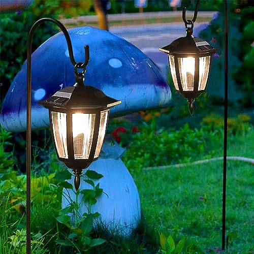 Dynaming 2 Pack Solar Hanging Lights Outdoor, Solar Powered Garden Decorative Lanterns with 2 x 38 Inch Shepherd Hooks, Waterproof Landscape Lighting for Lawn Patio Yard Pathway Driveway, Warm White - Image 6