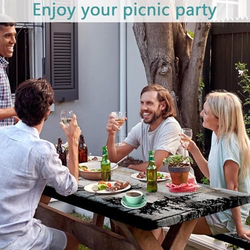 Forest Deer Picnic Table Cover with Bench Covers and Bag, Camping Essentials, Waterproof Windproof, Fitted Tablecloth Cover with Elastic Edge, for Indoor & Outdoor, Garden, 3 PCS, 30x72 Inch - Image 2