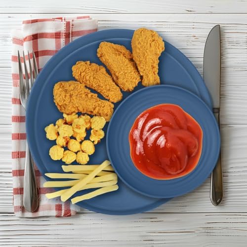 Wrova 40Pack plates and bowls sets for kids - Unbreakable wheat straw dinnerware sets service for 8 - Alternative plastic 40pcs dishes for kitchen, camping and indoors dinning - (Blue) - Image 4