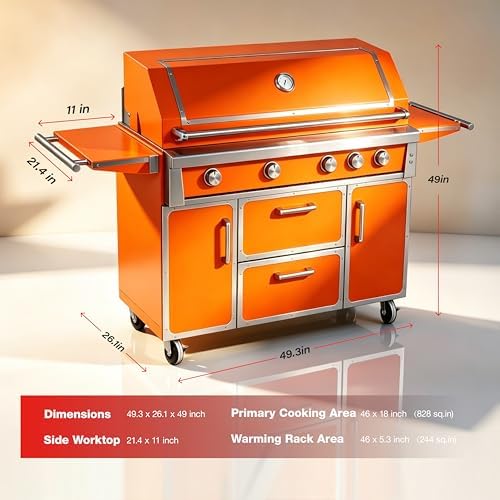 49" Orange Stainless Steel Grill, 4 Burners & Infrared Burner, Natural Gas - Image 2