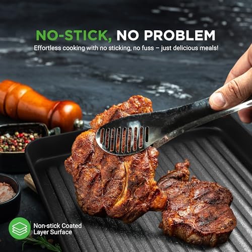 NutriChef 11" Non-Stick Grill Pan for Indoor Cooking - Hard Anodized Grill Pan for Stove Tops with High Ridges, Strong Handles, Dishwasher Safe - Image 2
