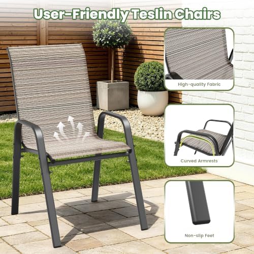 5 Pieces Outdoor Patio Furniture Set with 48" 55000 BTU Round Propane Fire Pit Table,Patio Dining Set Outdoor Conversation Sets 4 Teslin Chairs for Deck,Backyard and Garden - Image 4