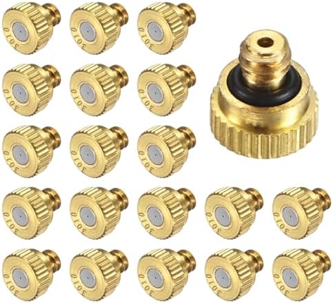 M METERXITY 20-Pack Brass Misting Nozzles, 0.012inch/0.3mm Orifice Heavy Duty 10/24 UNC Screw Thread Misting Nozzle Plug for Outdoor Spray Cooling System/Patio Mist System/Dust Control by MMETERXITY