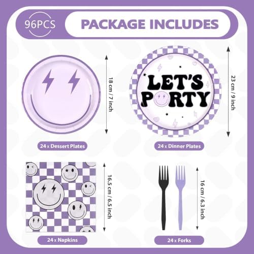 96Pcs Purple Smile Face Party Decoration for Girls, Serves 24 - Image 2