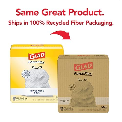 Glad ForceFlex Tall Kitchen Drawstring Trash Bags, 13 Gal, Fragrance Free, 140 Ct (Package May Vary) - Image 2