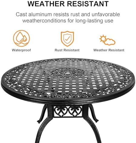 48.23" Patio Dinning Table, All-Weather Cast Aluminum Table with 2.36" Umbrella Hole, Patio Furniture, Outdoor Dining Table for Backyard and Poolside - Image 4