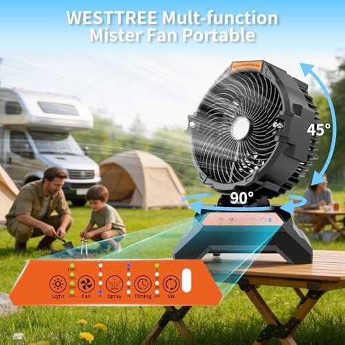 WESTTREE Misting Fan Portable Rechargeable with 4 Gal Large Bucket, Mist Fan with Retractable Handle & Oscillating Mister Outdoor Camping Cooling Fan for Patio/Beach/Fishing/Golf/Travel Essentials - Image 5