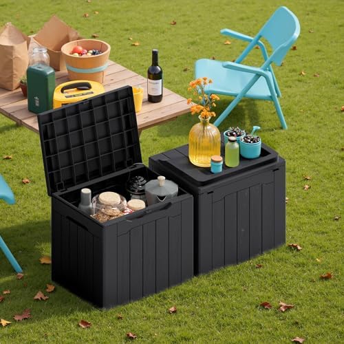 Devoko 30 Gallon Resin Deck Box 2 Pack Outdoor Indoor Waterproof Storage Box for Patio Furniture Pool Accessories Storage for Cushion Garden Tools (Black, 2 Pack) - Image 4