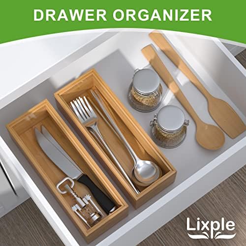 Lixple Bamboo Kitchen Drawer Organizer, 2 Pack, 9" x 3" x 2" - Image 3