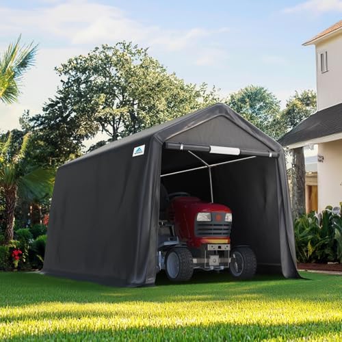 ADVANCE OUTDOOR 8x14 ft Steel Metal Peak Roof Portable Garage Shelter Storage Shed Carport for Motorcycle, Bike or Garden Tools with 2 Roll up Doors & Vents, Gray by ADVANCEOUTDOOR