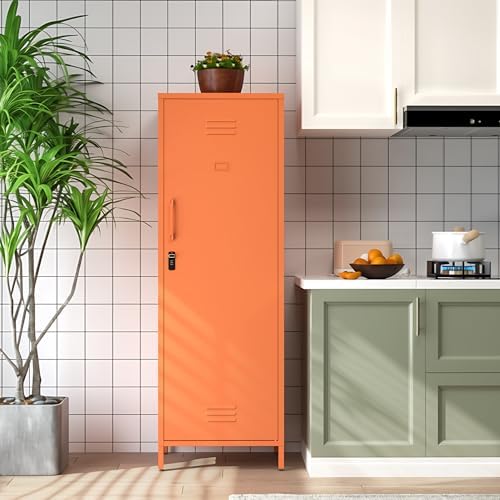 Metal Locker Storage Cabinets Lockable Single Storage Cabinet with Door and Removable Shelves Kids Locker for School Gym Pantry Kitchen (Orange) - Image 4