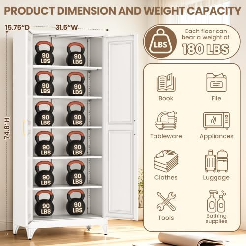 75"Kitchen Pantry Cabinet, Storage Cabinet with Doors and Shelves - Image 3
