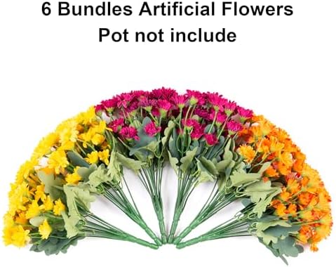 Daisy Artificial Flowers for Outdoors Summer Fall Decoration, 6 Bundles Fake Mums Silk Flowers for Outside Look Real UV Resistant Fake Plants Faux Flowers for Planter Front Door Home Indoor Porch, Mix - Image 5