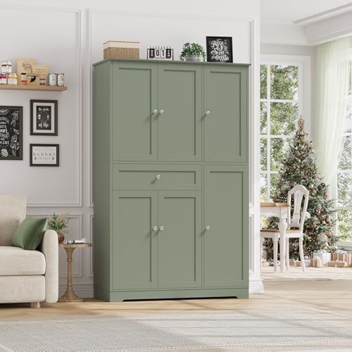 HOSTACK 68" Tall Kitchen Pantry Storage Cabinet with Doors & Shelves, Green - Image 5