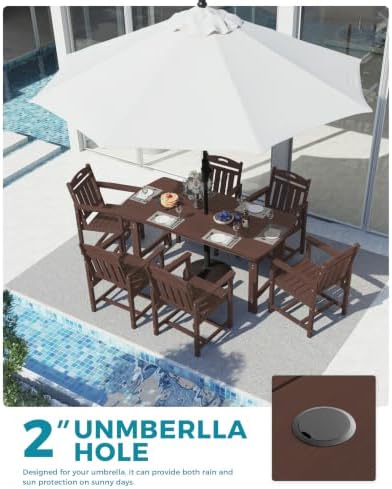 Ciokea HDPE Outdoor Dining Set of 6, Patio Table and Chairs Sets, Brown - Image 4
